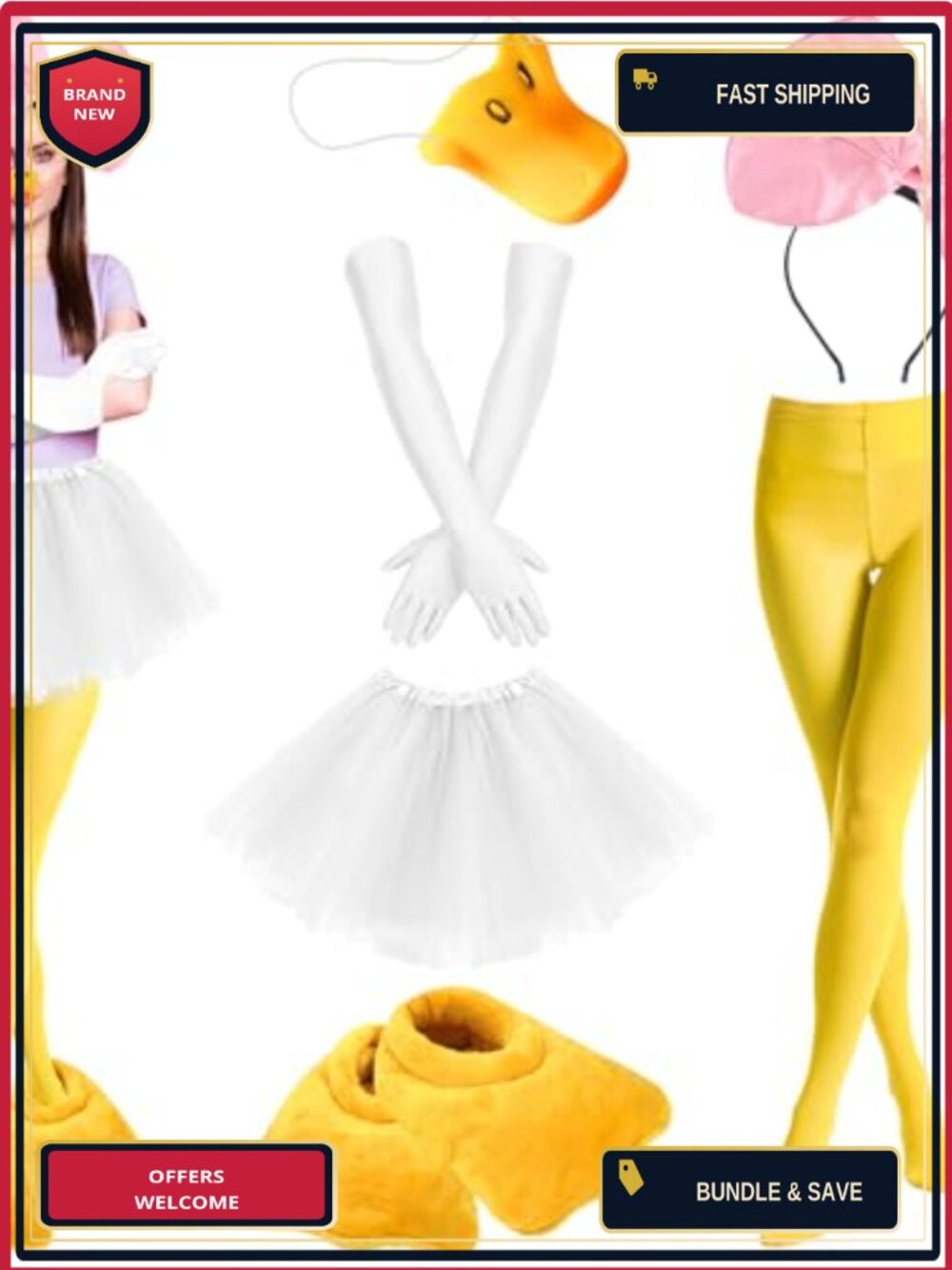 Duck Costume Kit Tutu Tights Gloves Slippers Nose Halloween Cosplay Adult